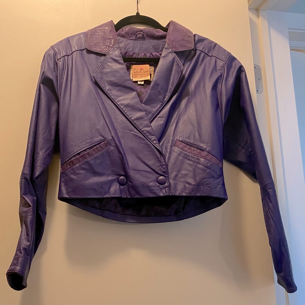 VINTAGE PURPLE LEATHER CROP JACKET